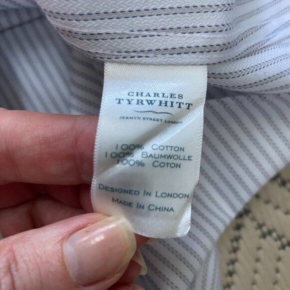 Charles Tyrwhitt Cotton Slim Fit Button Up Dress Shirt 16/35 Gray FRENCH CUFF - Picture 4 of 8